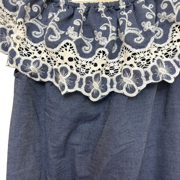 Denim Chambray Embroidered Off Shoulder Dress - Picture 3 of 5
